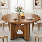 IRONCK 47.2" Wooden Round Dining Table for 4-6 People, Walnut