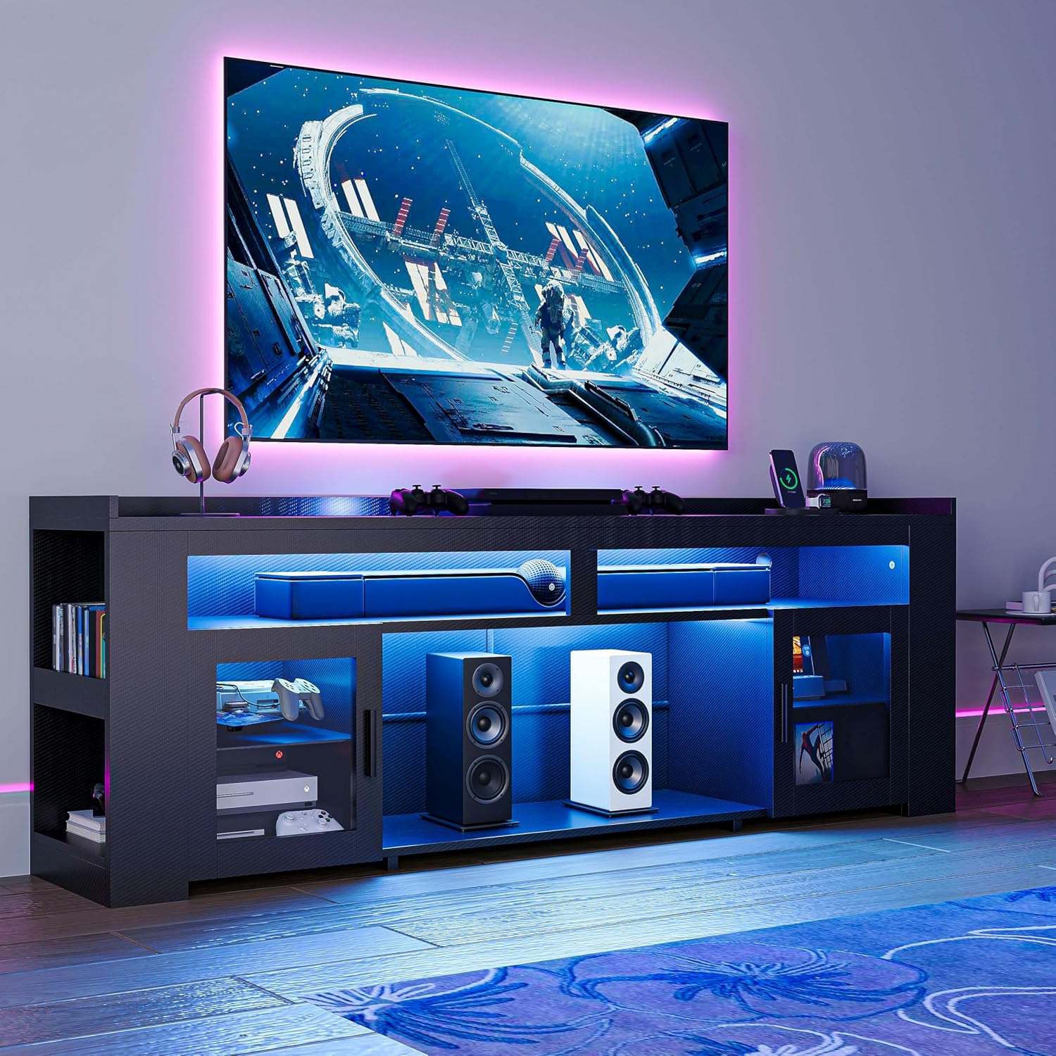 IRONCK TV Stand 75" with Charging Station, LED Entertainment Center