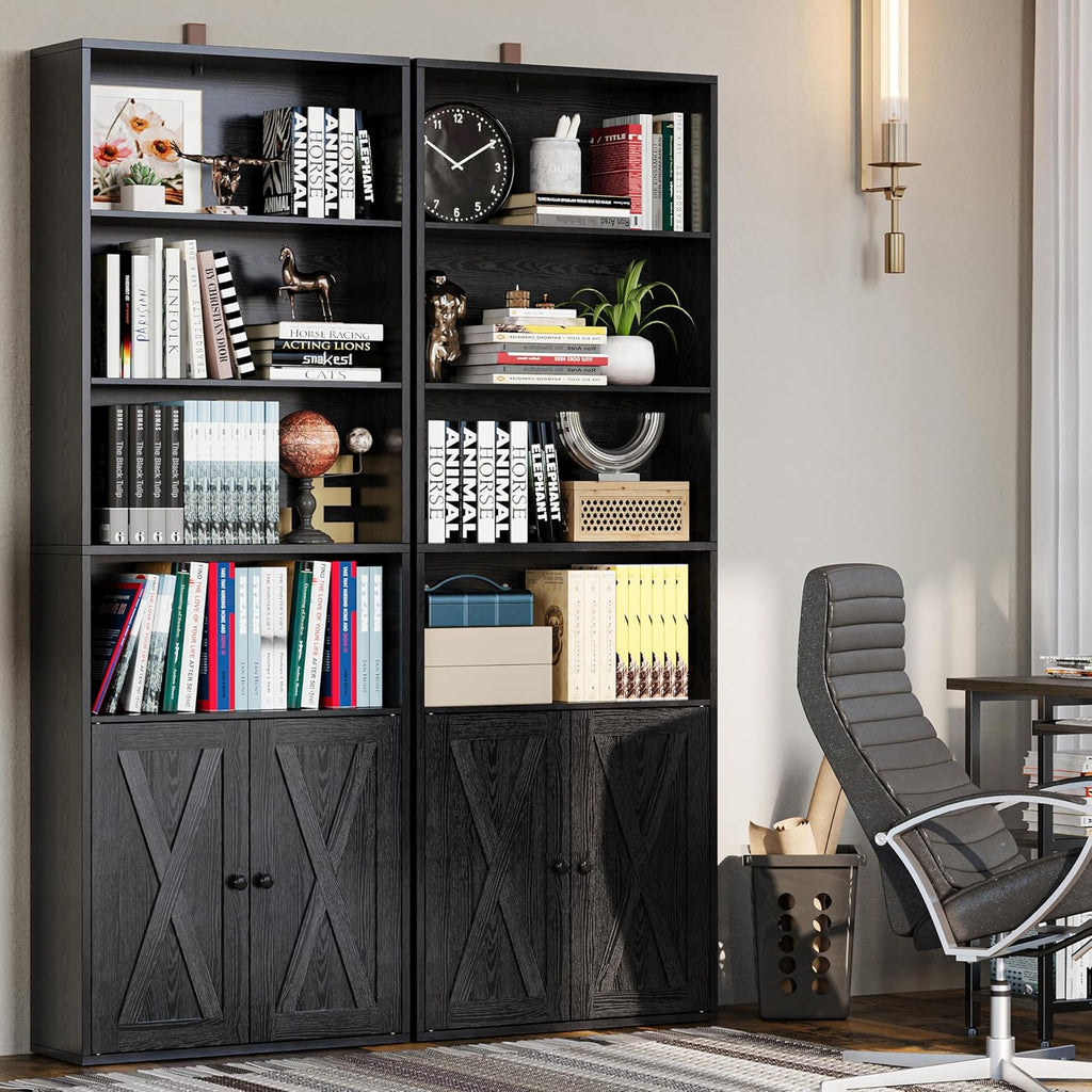 IRONCK Industrial Bookshelves and Bookcases with Doors Set of 2 Floor