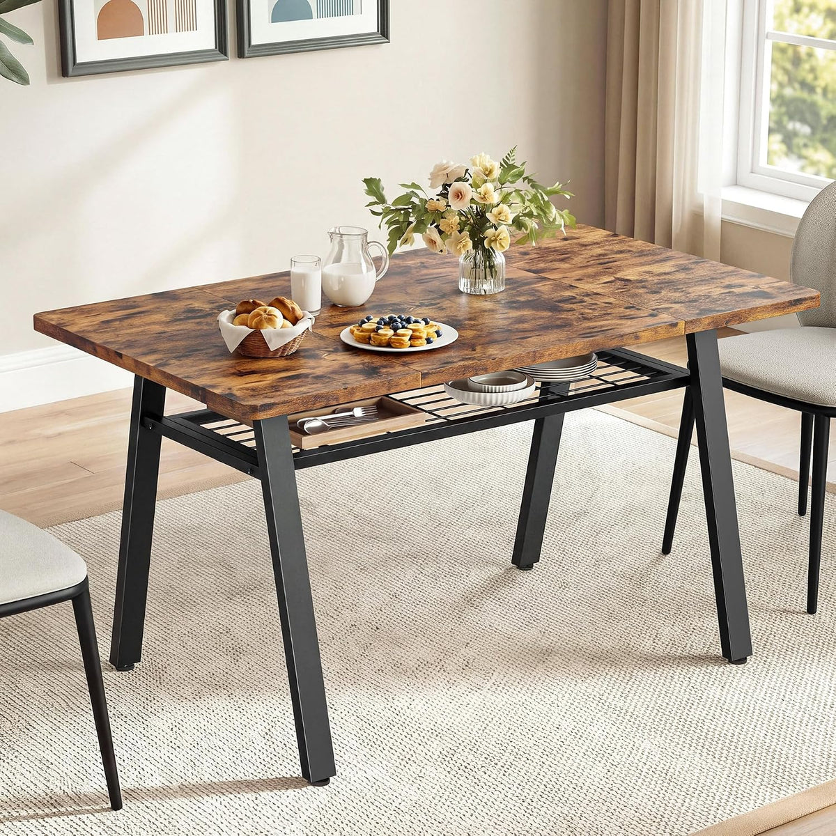IRONCK 47.2 Inch Dining Table for 4-6, Kitchen Table with Storage Rack