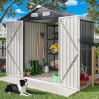 IRONCK 5.7x5.7FT Outdoor Storage Shed, Tool Shed, Dark Blue Galvanized Steel, Lockable Doors, Breathable Vent, Metal Garden Storage, Outdoor Shed, For Backyard, Patio, Poolside