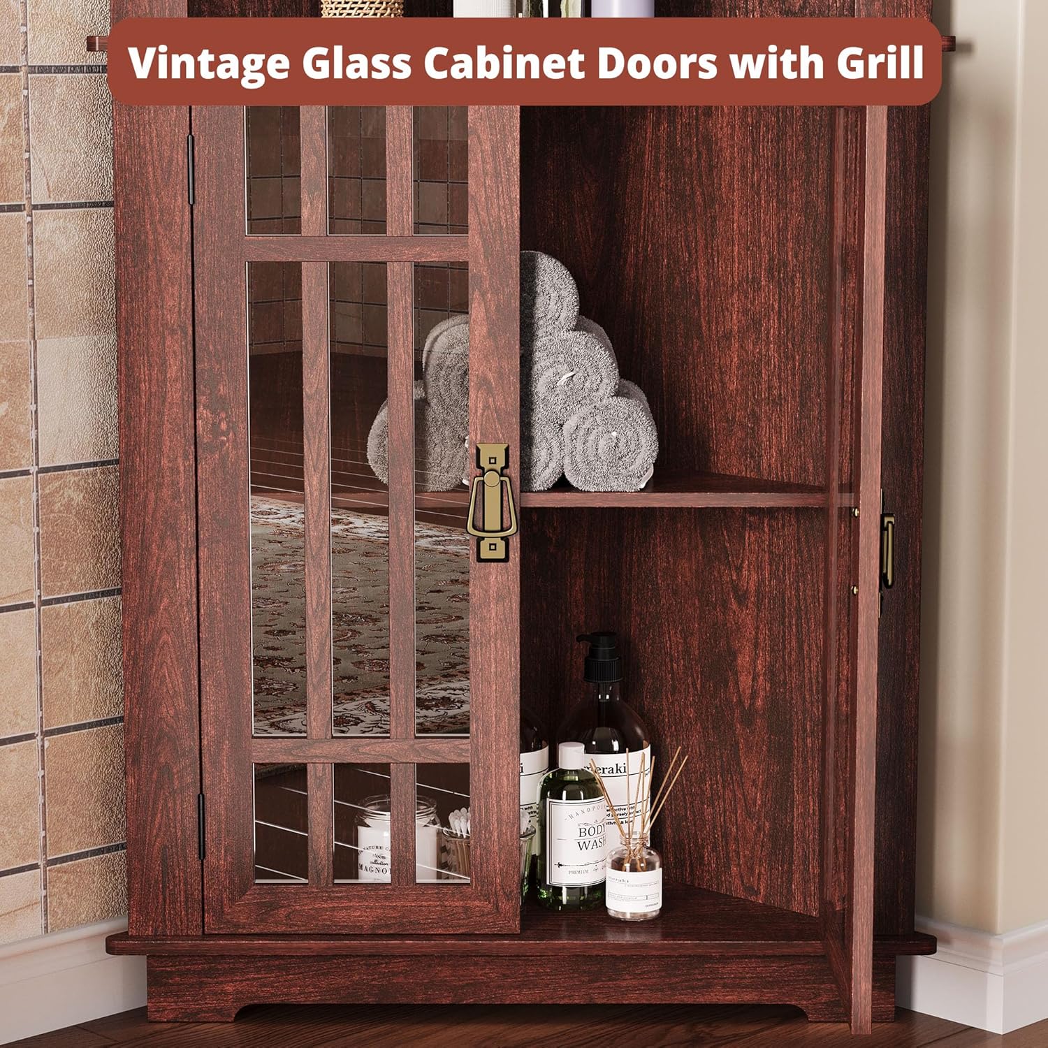IRONCK  71" Corner Cabinet Storage Cabinet with 4 Glass Doors