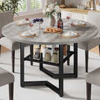 IRONCK 47.2" Round Dining Table with Wooden Tabletop and Metal Base, Gray