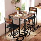 IRONCK Dining Table Set for 2 with Upholstered Chairs, Rustic Brown