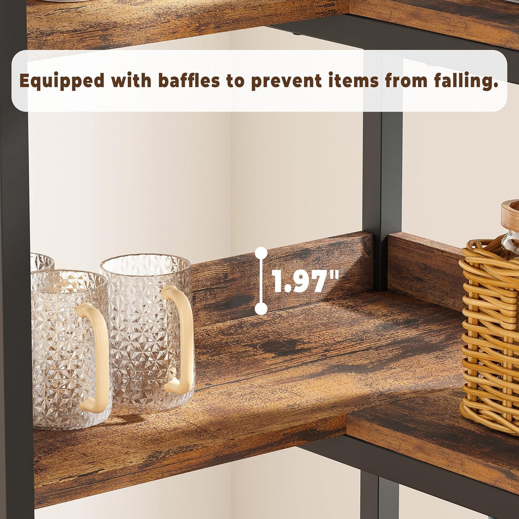 IRONCK 5 Tiers Corner Bookshelf with Baffles, Bookcase with Doors