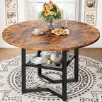 IRONCK 47.2" Wood Round Dining Table for 4, Rustic Brown