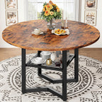 IRONCK 47.2" Wood Round Dining Table for 4, Rustic Brown