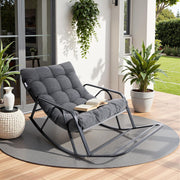 IRONCK Patio Rocking Chair with Cushion, Oversized Outdoor Rocking Chair, Gray