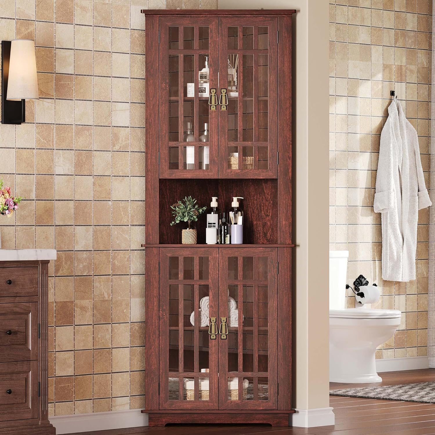 IRONCK  71" Corner Cabinet Storage Cabinet with 4 Glass Doors
