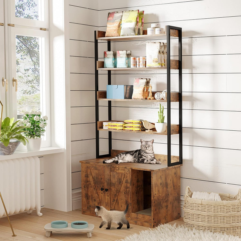 IRONCK Litter Box Enclosure with 4 Shelves and Doors