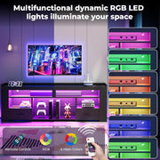 IRONCK TV Stand for 75 Inch TV, Carbon Fiber Entertainment Center with 2 Drawers