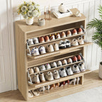 IRONCK Fluted Shoe Cabinet Storage with 2 Flip Drawers