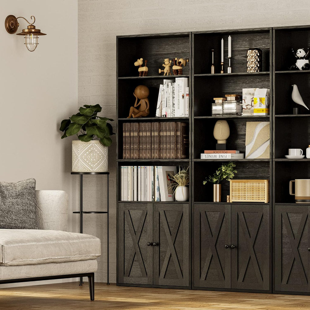 IRONCK 70 in Tall Industrial Bookshelves and Bookcases with Doors, black