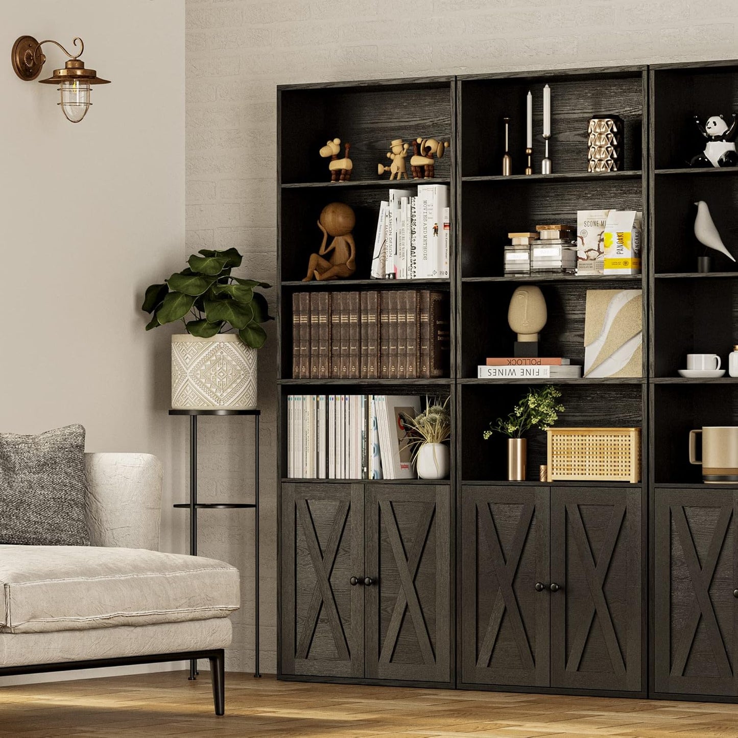 IRONCK 70 in Tall Industrial Bookshelves and Bookcases with Doors, black