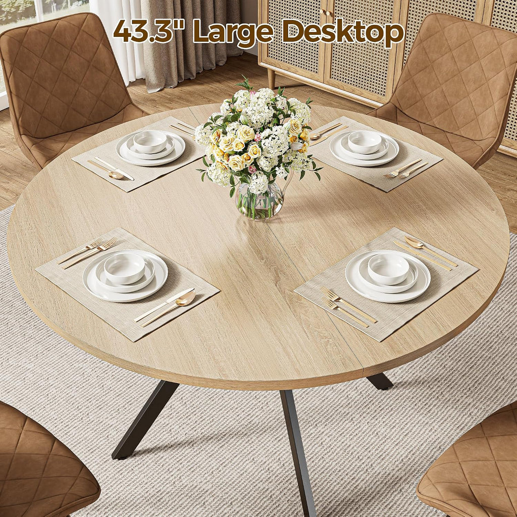 IRONCK Round Dining Table for 4, 43" Farmhouse Kitchen Table with Storage