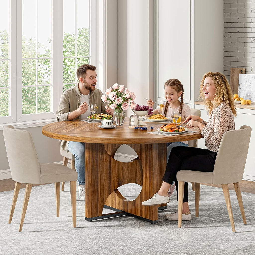 IRONCK 47.2" Wooden Round Dining Table for 4-6 People, Walnut