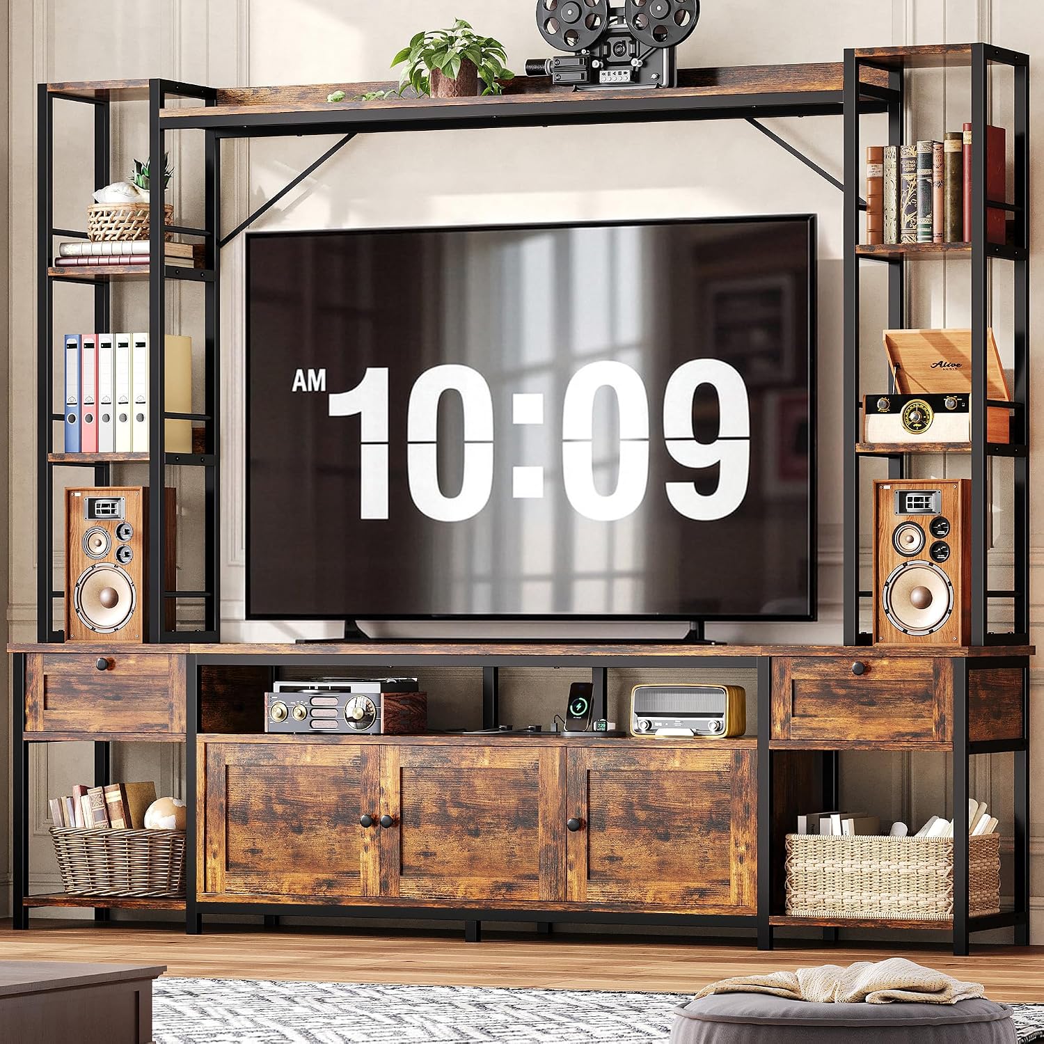IRONCK 85 Inch Entertainment Center with Storage and Power Outlet