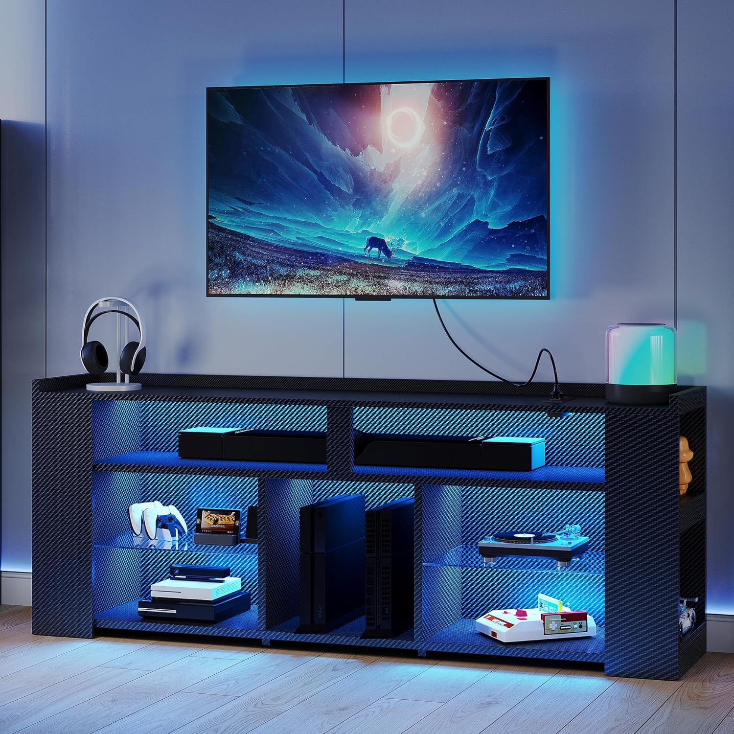 IRONCK Entertainment Center with LED Gaming TV Cabinet for PS4, Black
