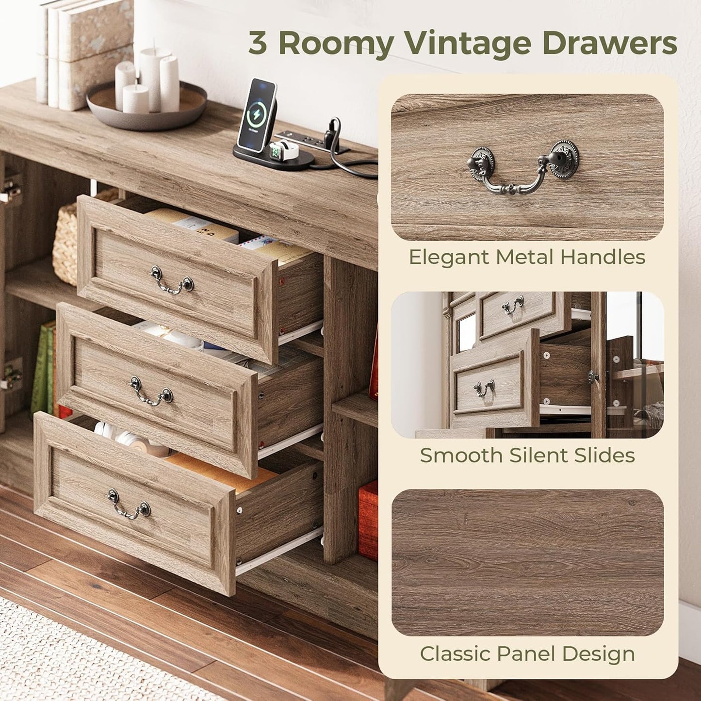 IRONCK Farmhouse TV Stand for 65 Inch TV with Outlets