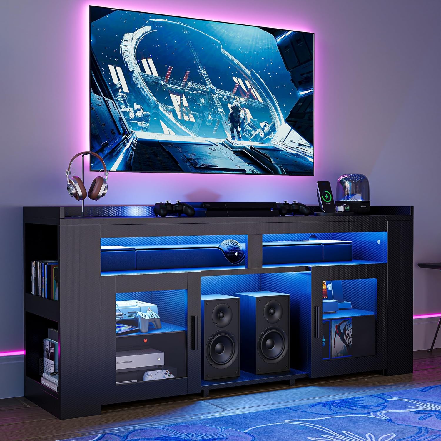 IRONCK TV Stand 75" with Charging Station, LED Entertainment Center