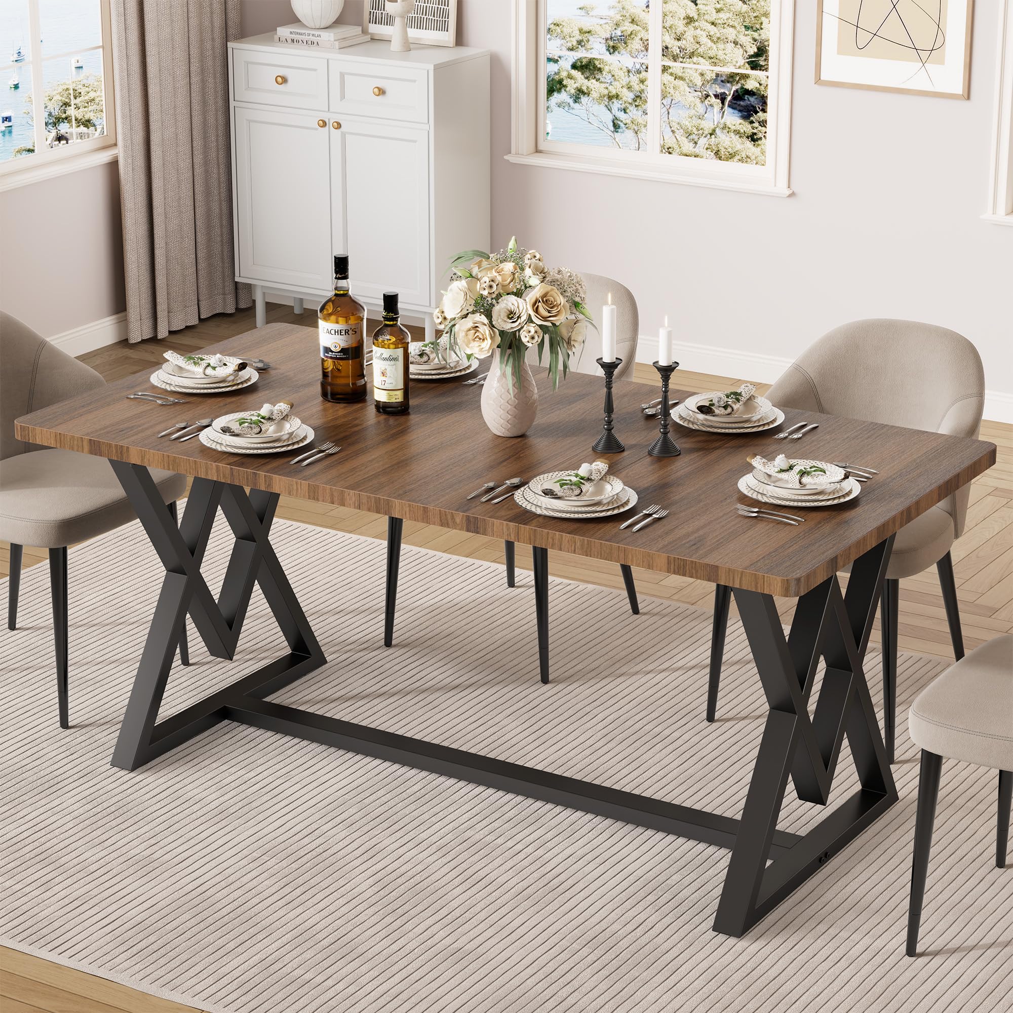 IRONCK 63" Dining Table for 4-6,  with Sturdy Metal Frame-White