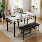 IRONCK Dining Table Set for 4, with Upholstered Bench and 2 Chairs