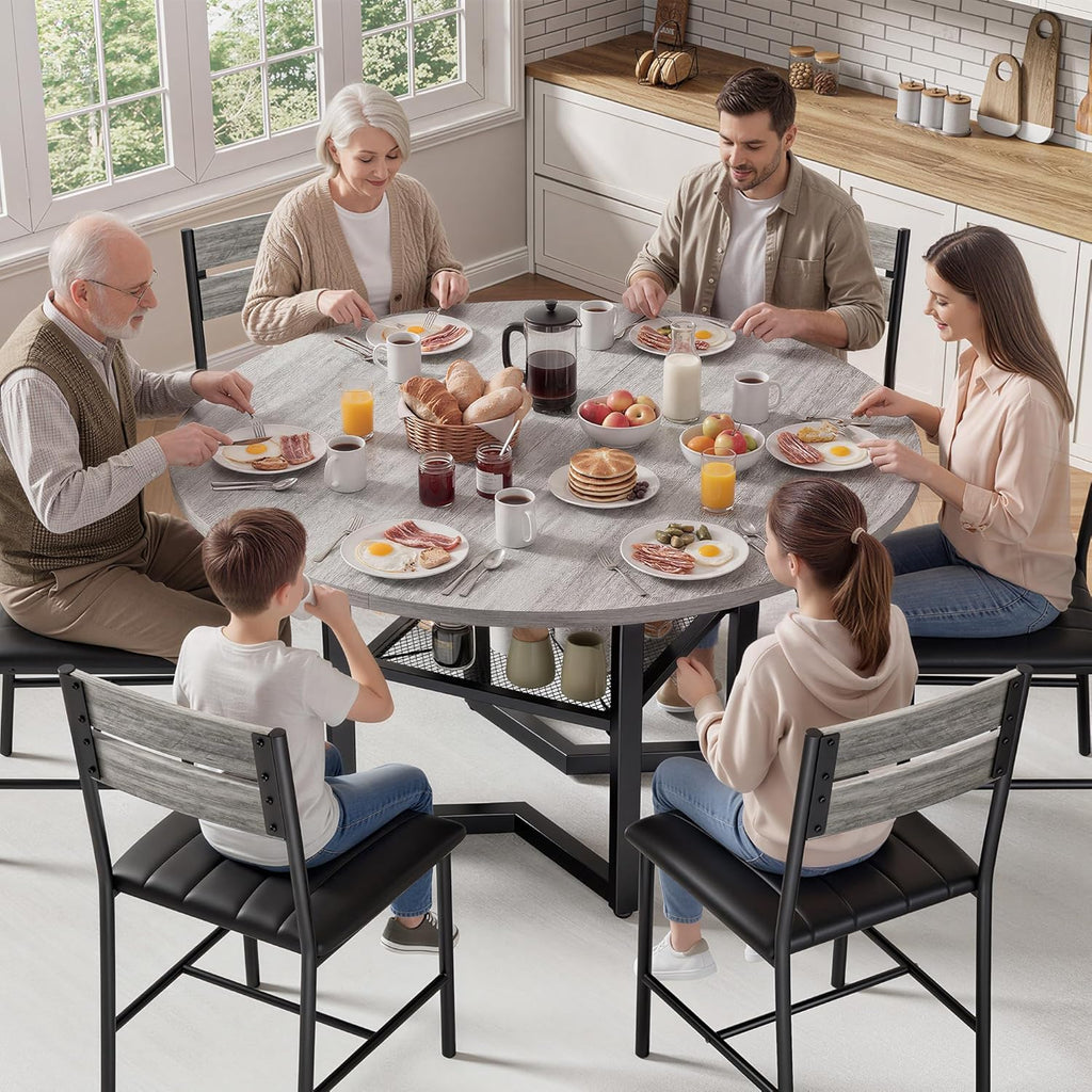 IRONCK 47.2" Round Dining Table with Wooden Tabletop and Metal Base, Gray