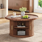 IRONCK 31.5" Round Coffee Table with Storage & Sliding Tambour Door