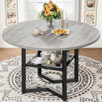 IRONCK 47.2" Round Dining Table with Wooden Tabletop and Metal Base, Gray