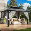 IRONCK Aluminum Patio Gazebo with Double Roof, with Net and Curtain