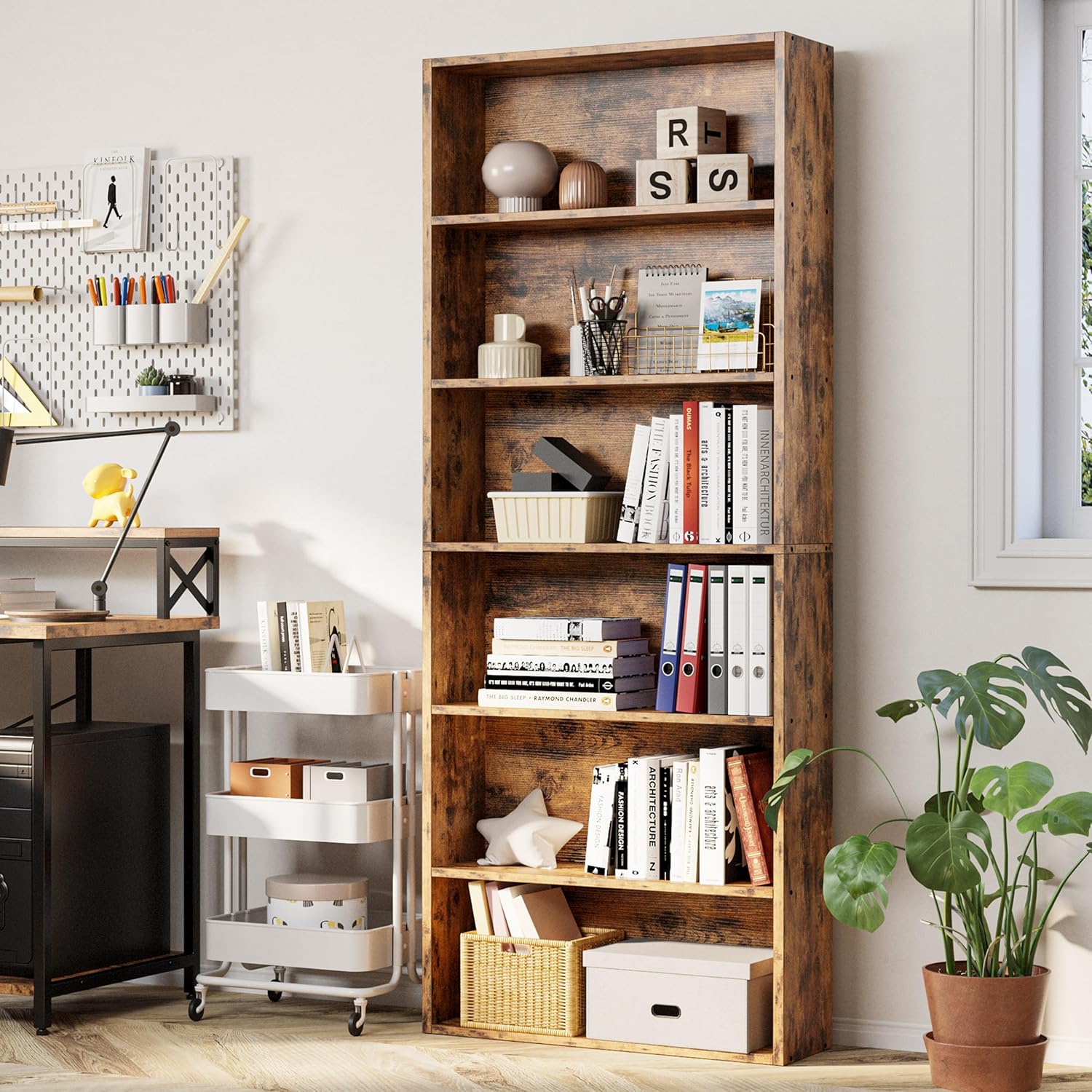 IRONCK Bookshelves and Bookcases Floor Standing 6 Tiers, Vintage Brown