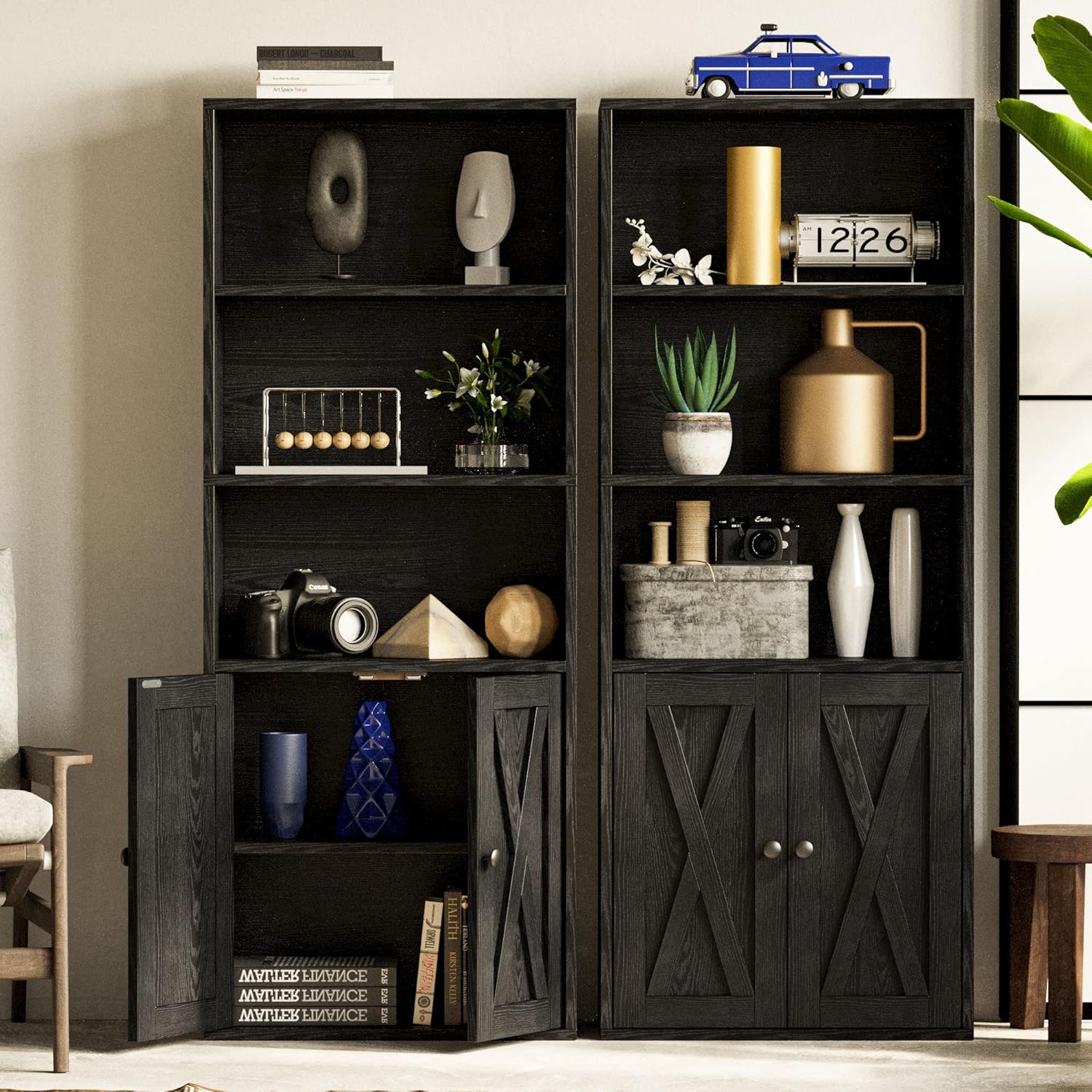 IRONCK 11.8 in 5 Shelf Industrial Bookshelves and Bookcases with Doors