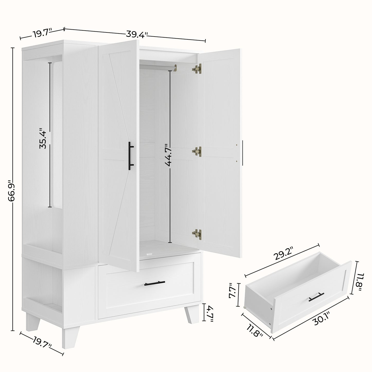 IRONCK Wood Armoire Wardrobe Closet with Mirror
