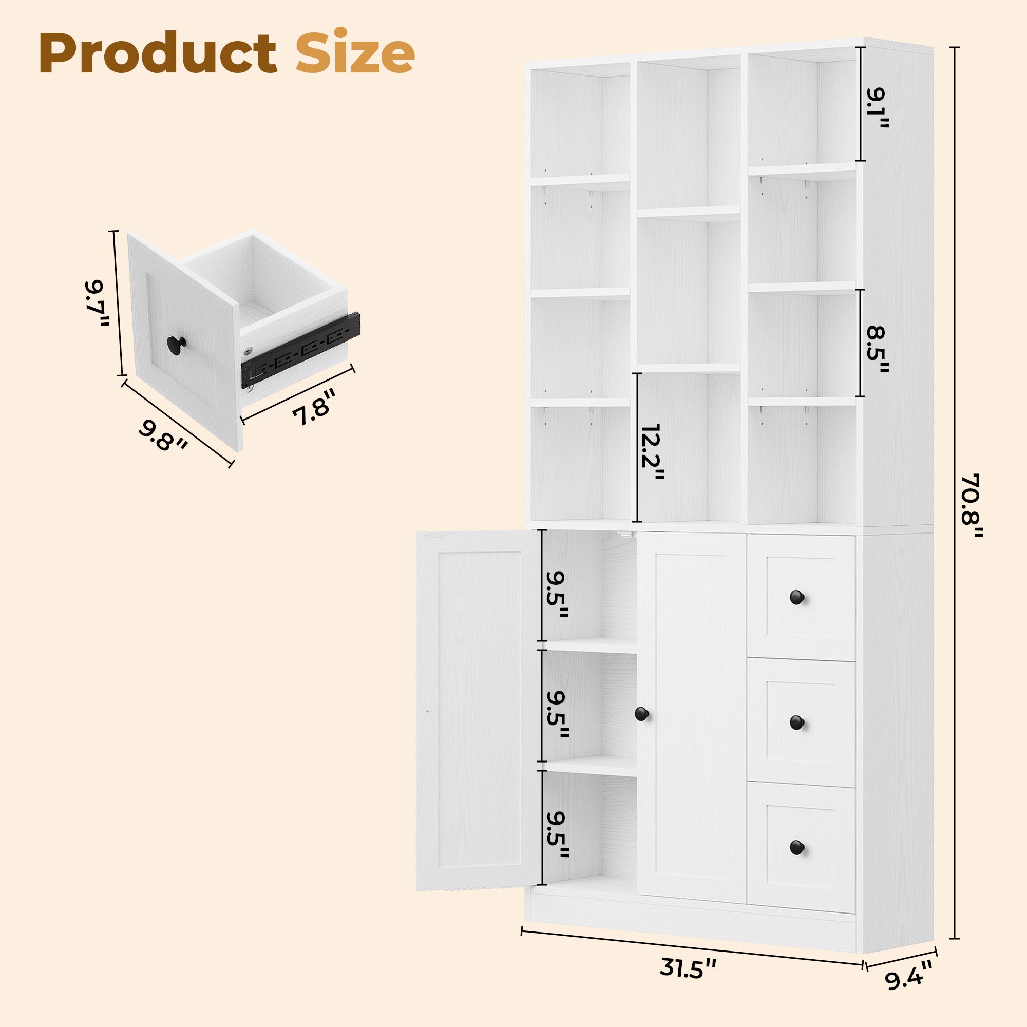 IRONCK 71" Tall Bookcase with 2 Doors