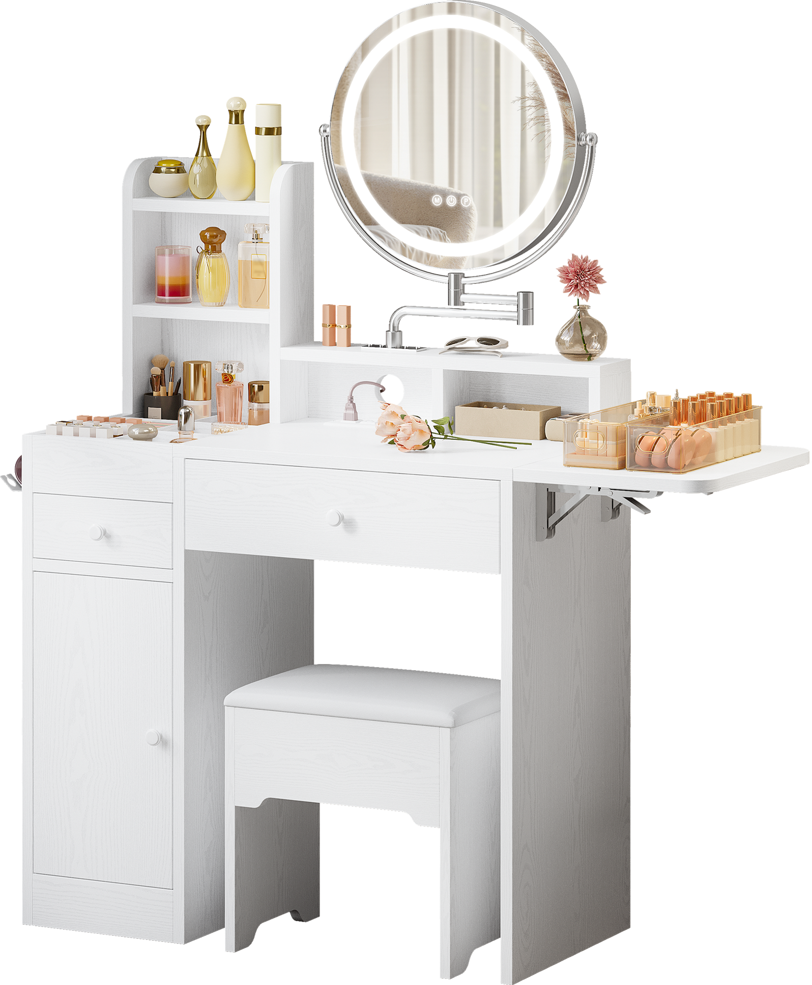 Makeup Vanity Table Set with Adjustable Mirror and LED Lights