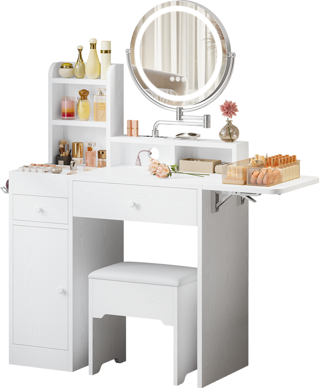 Makeup Vanity Table Set with Adjustable Mirror and LED Lights