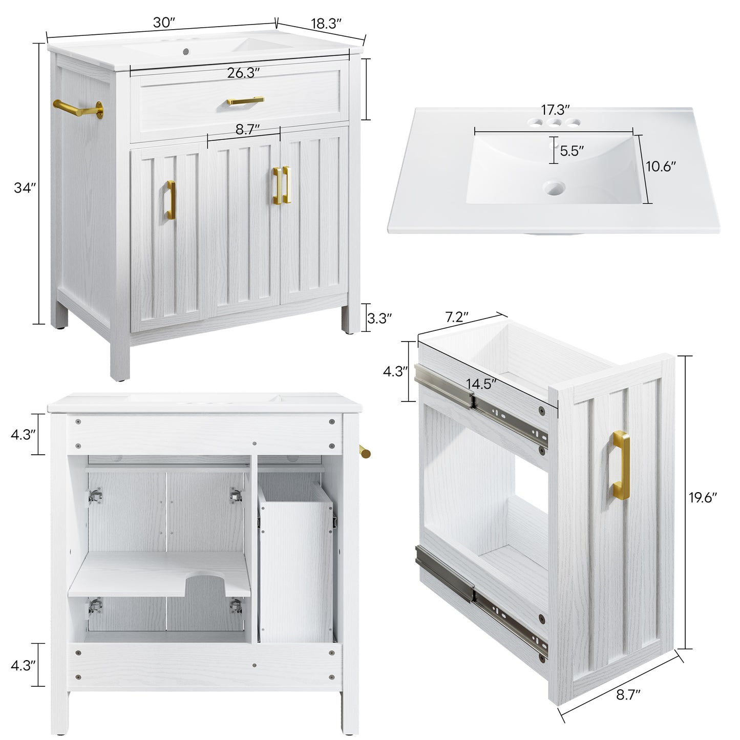 IRONCK 30" Badezimmer-Waschtisch mit Waschbecken