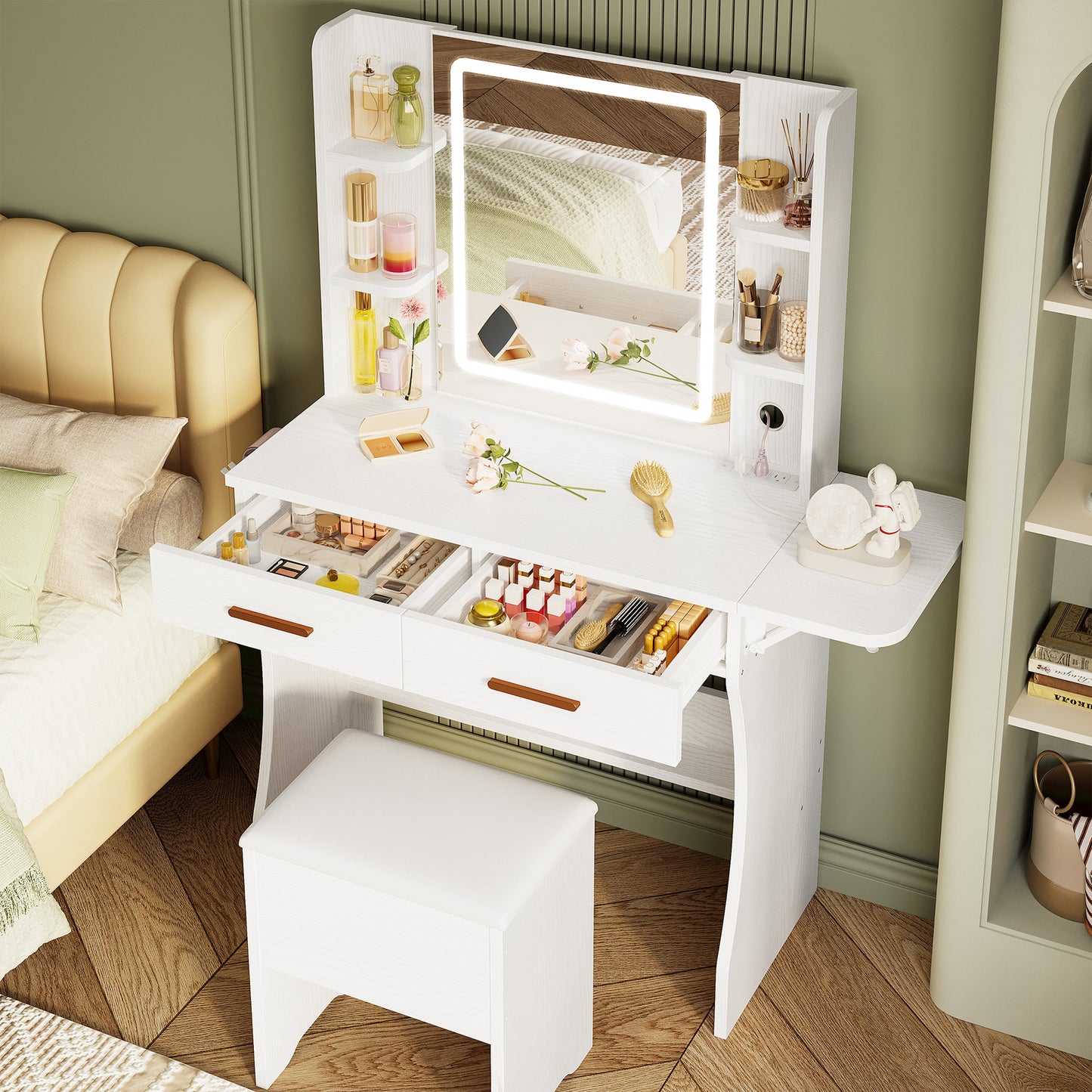 IRONCK Schminktisch mit LED-beleuchtetem Spiegel und Steckdose