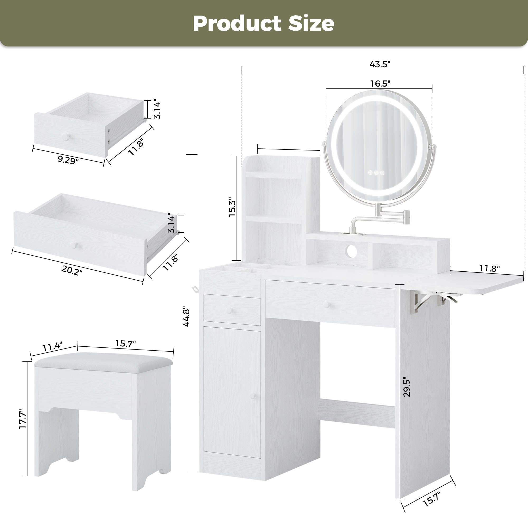 Makeup Vanity Table Set with Adjustable Mirror and LED Lights