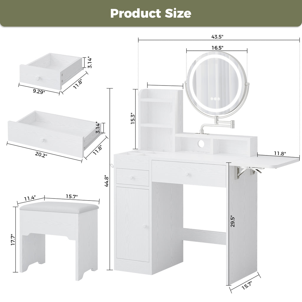Makeup Vanity Table Set with Adjustable Mirror and LED Lights