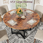 IRONCK 47.2" Wood Round Dining Table for 4, Rustic Brown