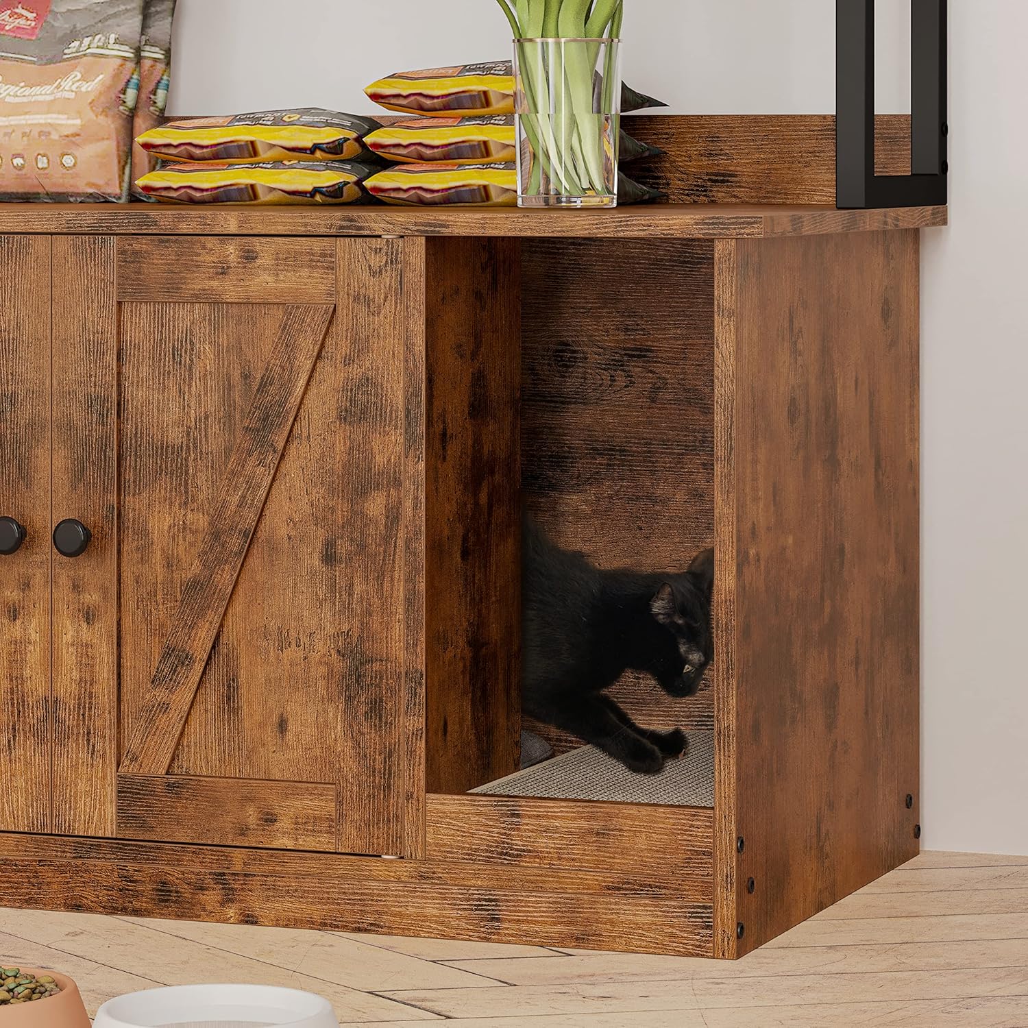 IRONCK Litter Box Enclosure with 4 Shelves and Doors