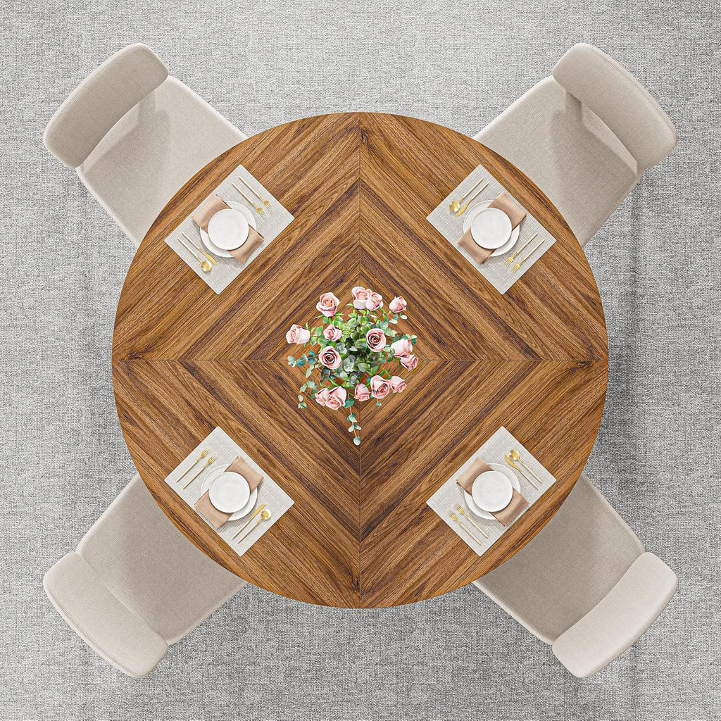 IRONCK 47.2" Wooden Round Dining Table for 4-6 People, Walnut