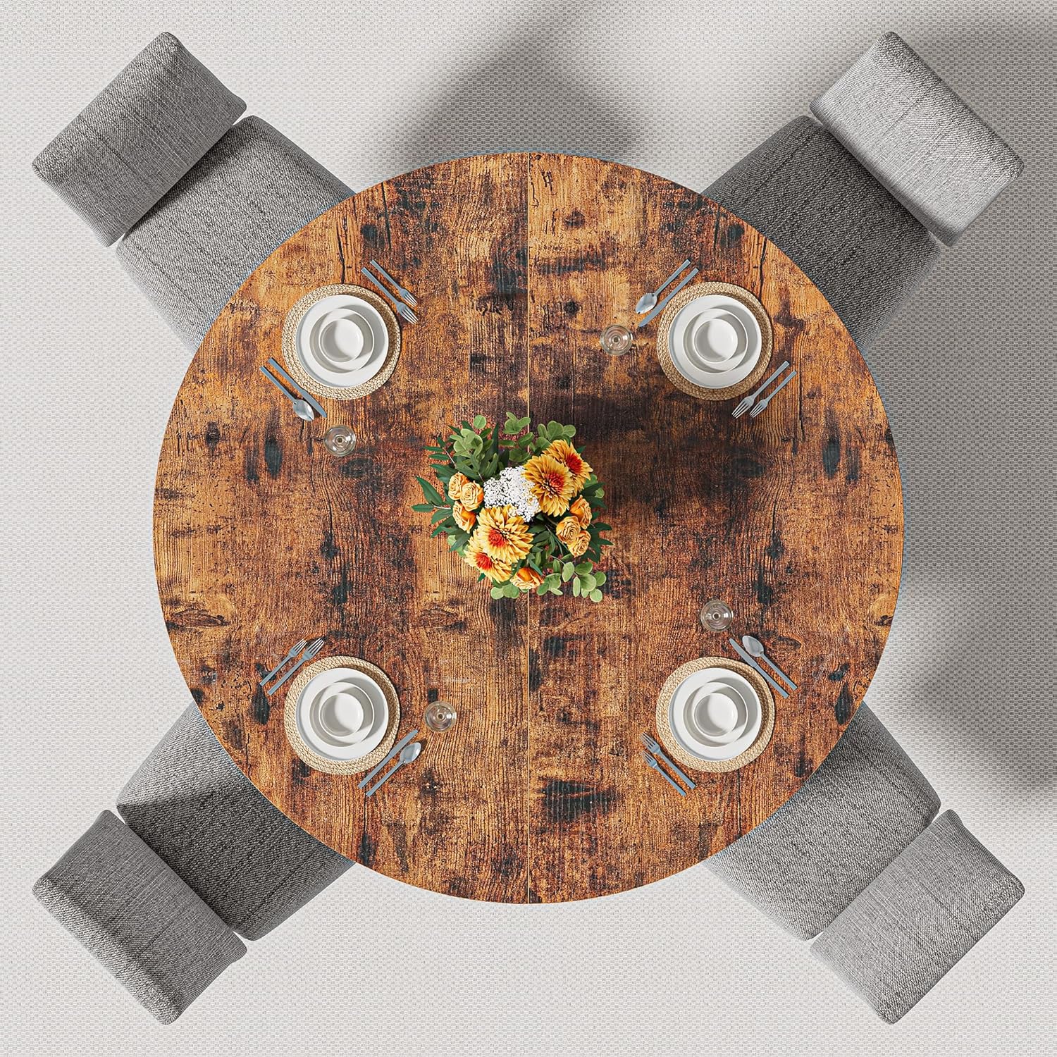 IRONCK 47.2" Wood Round Dining Table for 4, Rustic Brown