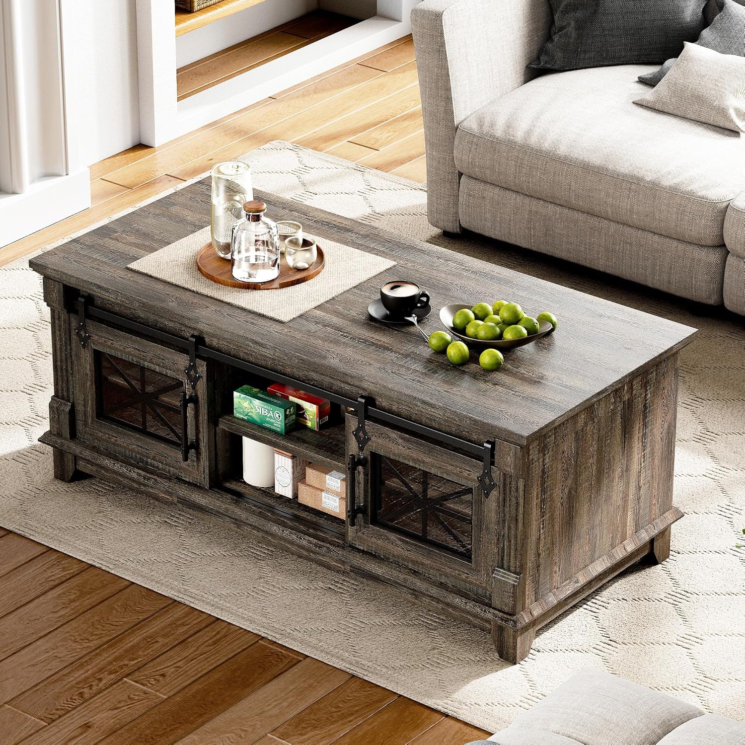 IRONCK 48'' Coffee Table with Sliding Barn Doors