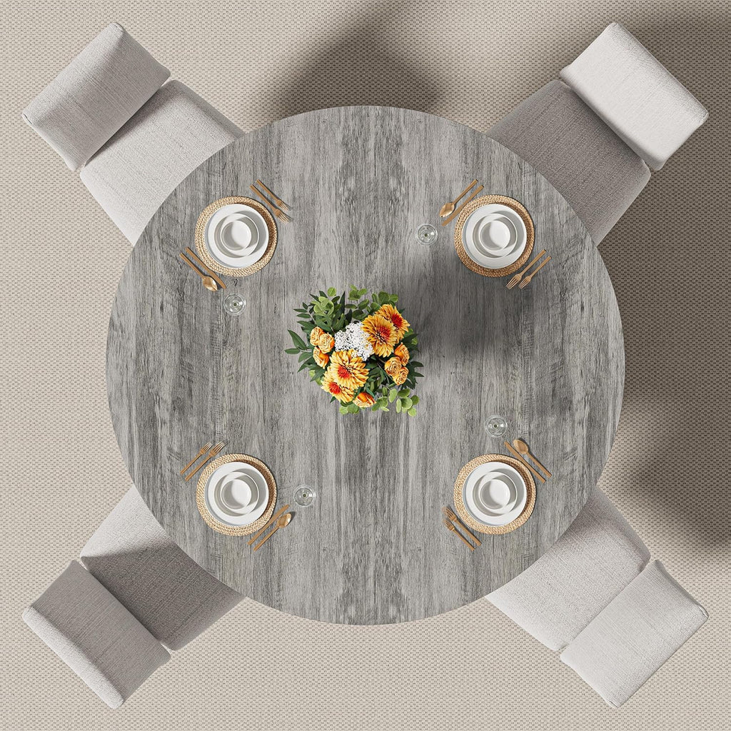 IRONCK 47.2" Round Dining Table with Wooden Tabletop and Metal Base, Gray