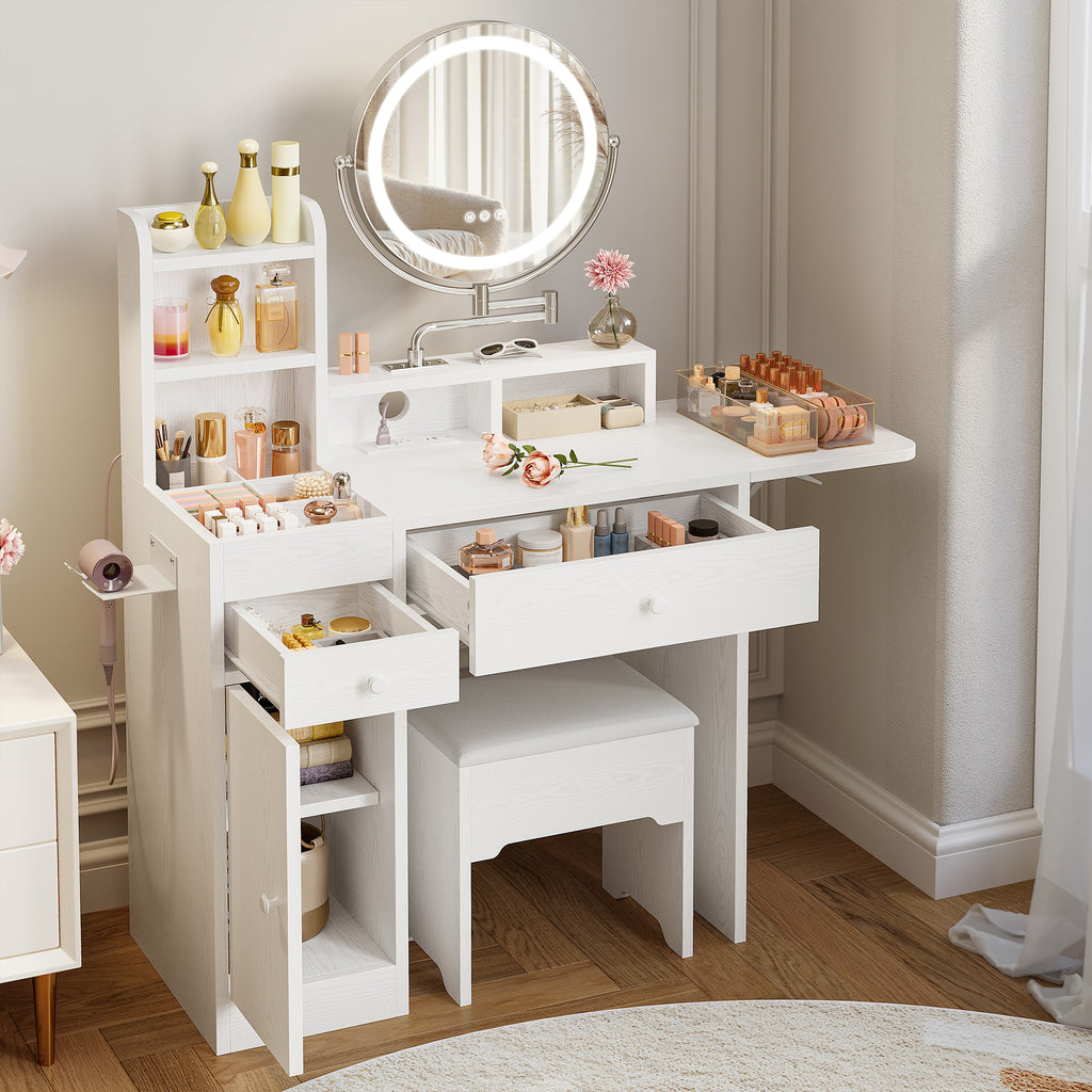 Makeup Vanity Table Set with Adjustable Mirror and LED Lights