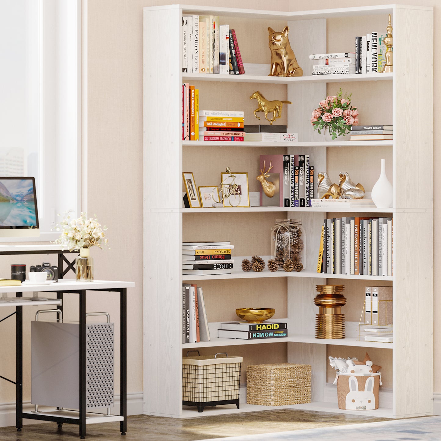 Corner Bookcase with 6 Tiers