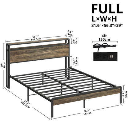 IRONCK Full Size Bed Frame with Headboard and Power Outlets