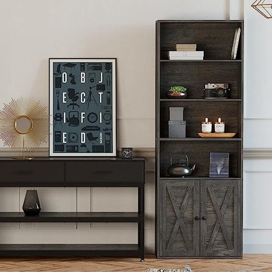 Bookshelf with Cabinet  Charcoal Grey